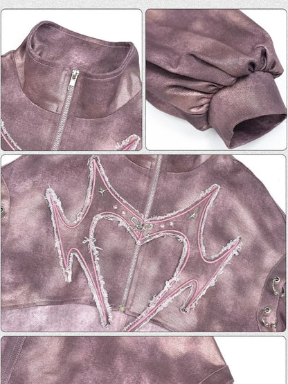 Embroidered Rivet Girl Punk Style Niche Short Denim Jacket【s0000014029】