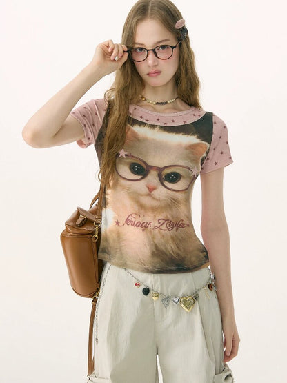 Retro Vintage Cat Print T-Shirt【s0000016855】