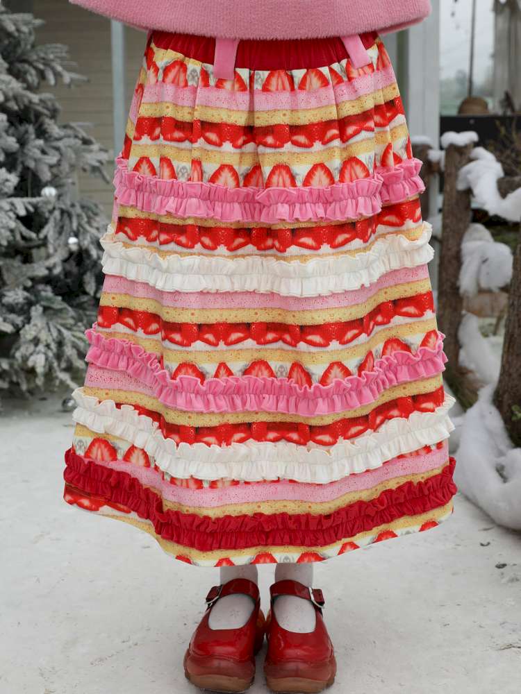 Corduroy Strawberry Print Skirt【s0000015104】