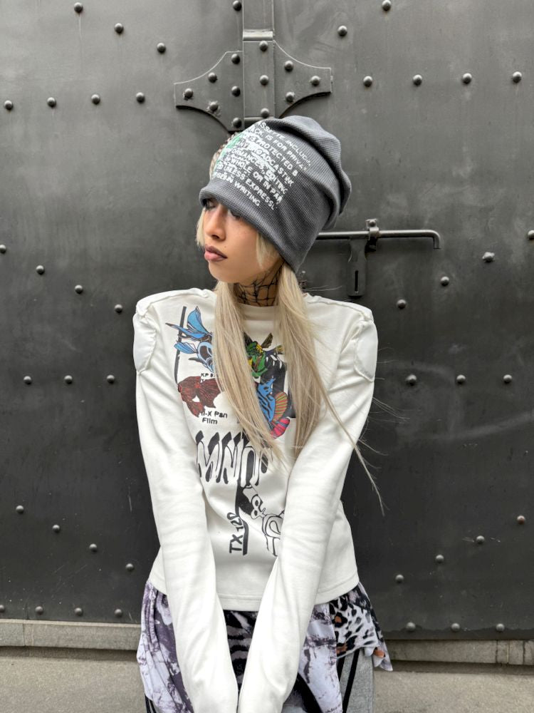 Printed Feather Two Color Knit Hat【s0000007658】