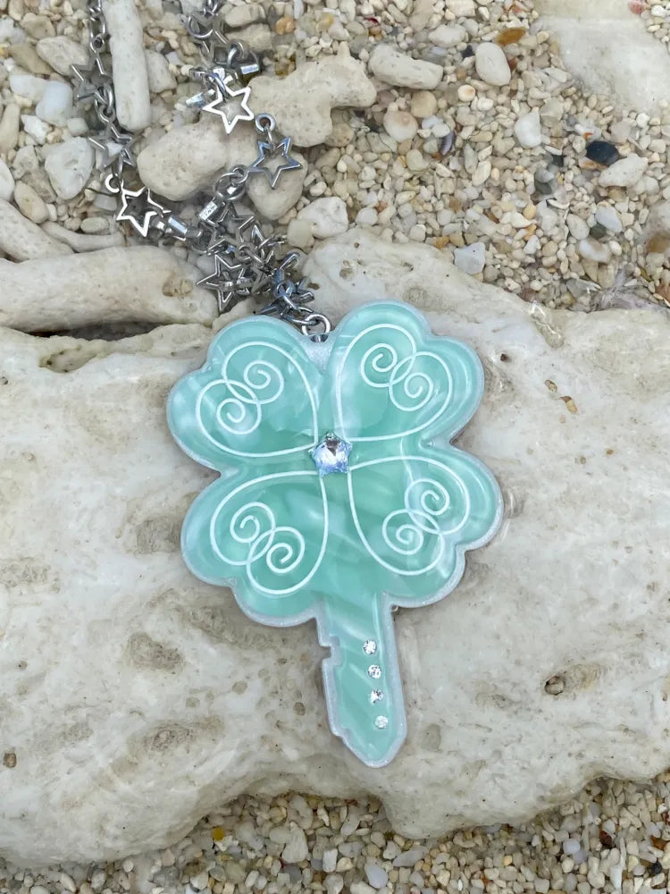 Lucky April Grass Key Pendant Necklace【s0000013939】