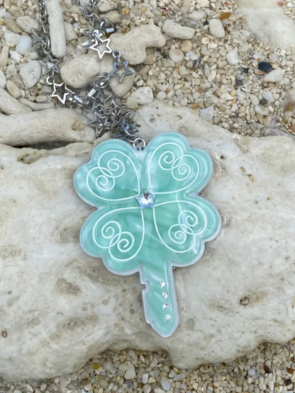 Lucky April Grass Key Pendant Necklace【s0000013939】