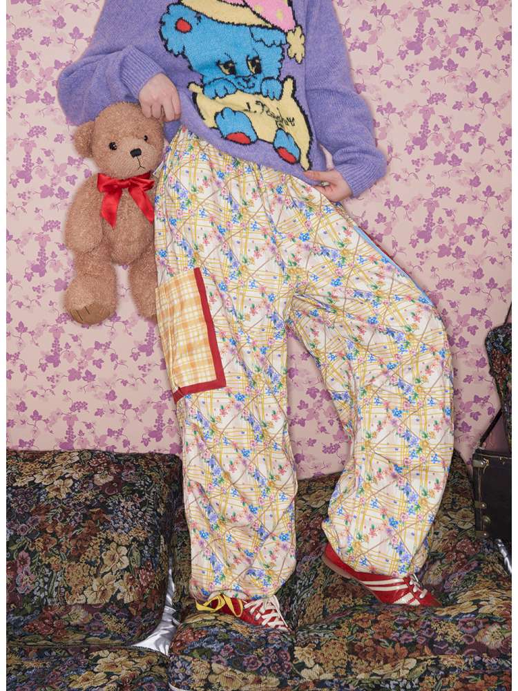 Yellow Floral Plaid Umbrella Pants【s0000015371】