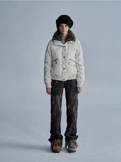 Studded Wool Collar Down Jacket【s0000019092】
