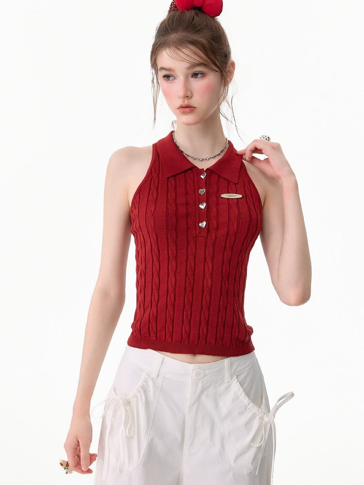 Sleeveless Polo Knit Tank Top【s0000017681】