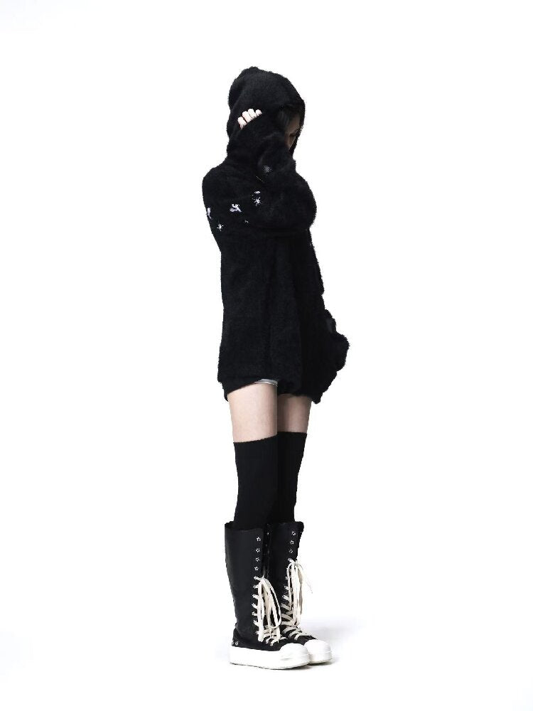 Pentagram Leather Mohair Hooded Jacket【s0000018202】