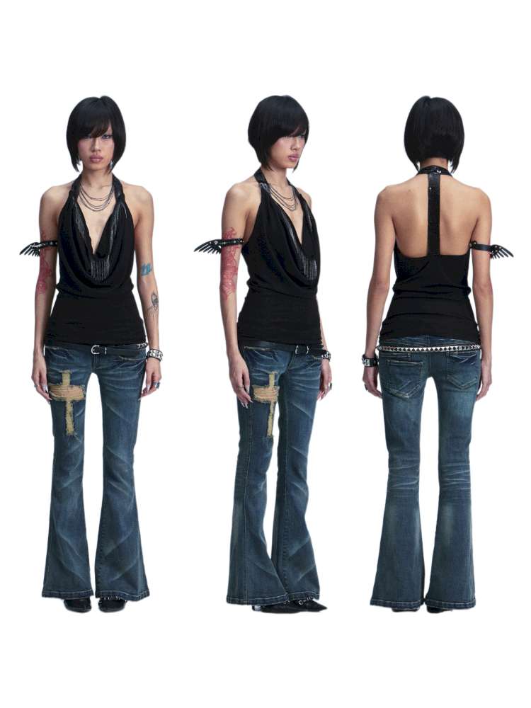 Slim Wash Distressed Bell Bottom【s0000014661】