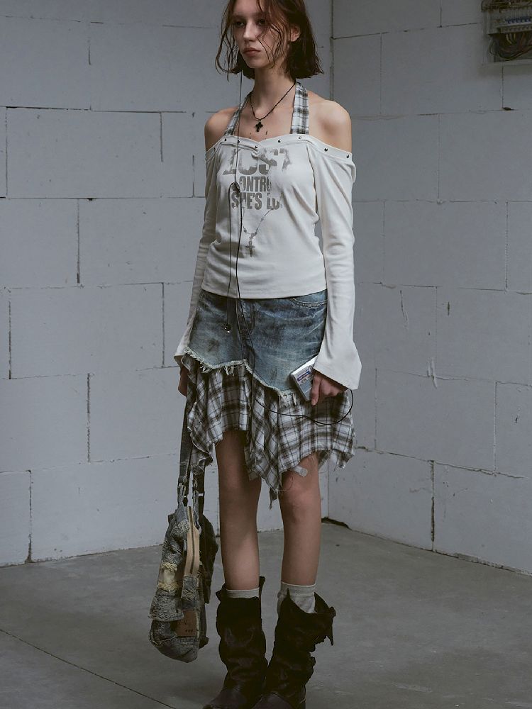 Hanging Neck Long Sleeve Tops【s0000011849】