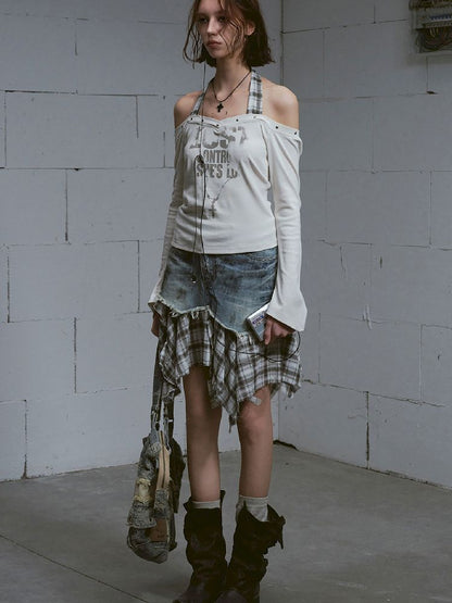 Hanging Neck Long Sleeve Tops【s0000011849】