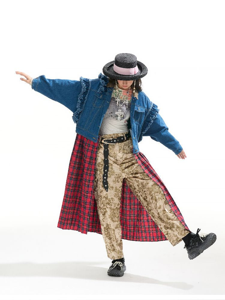 Plaid Denim Loose Trench Coat【s0000011319】