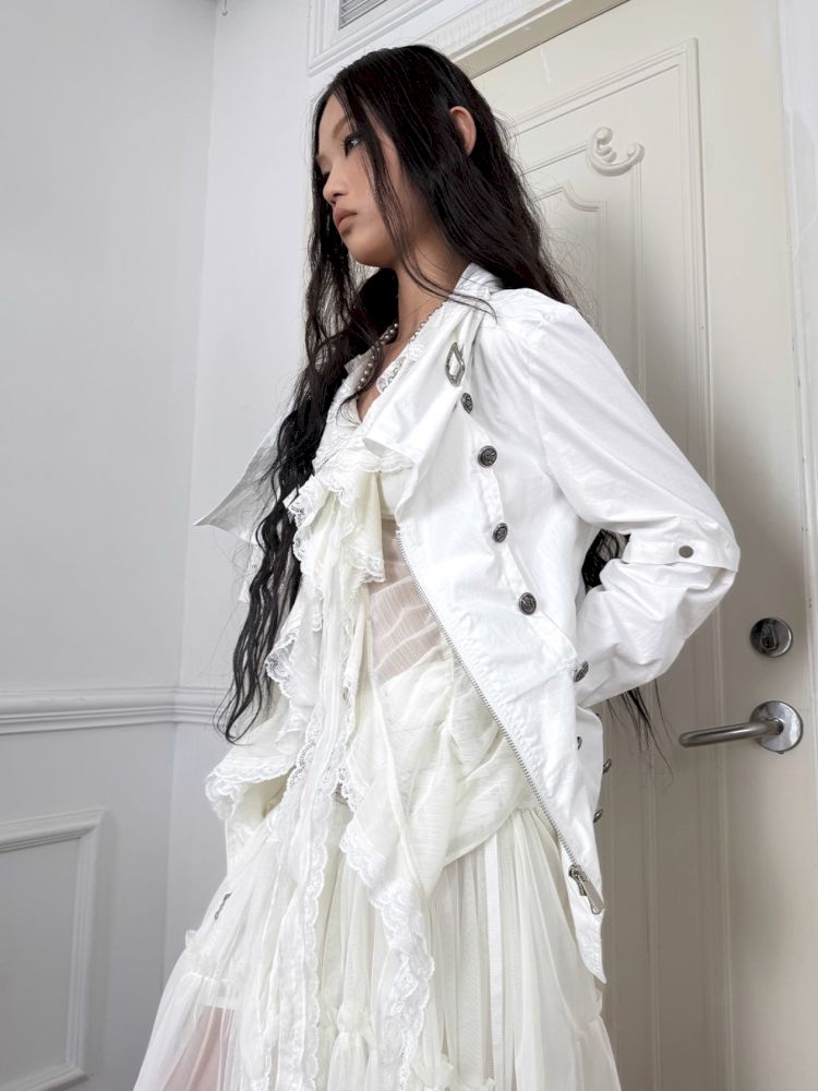 High-Neck Metal Buckle Napoleon Windbreaker【s0000013902】