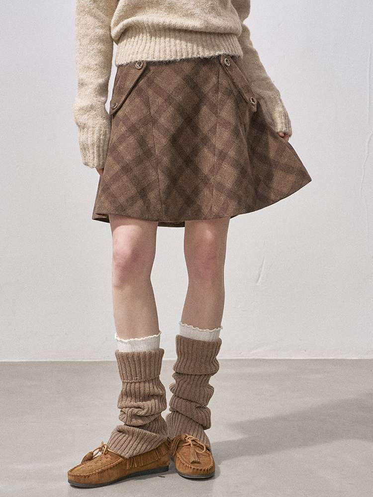 Woolen Plaid A-Line Short Skirt【s0000015220】