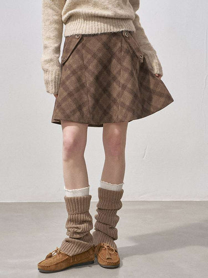 Woolen Plaid A-Line Short Skirt【s0000015220】