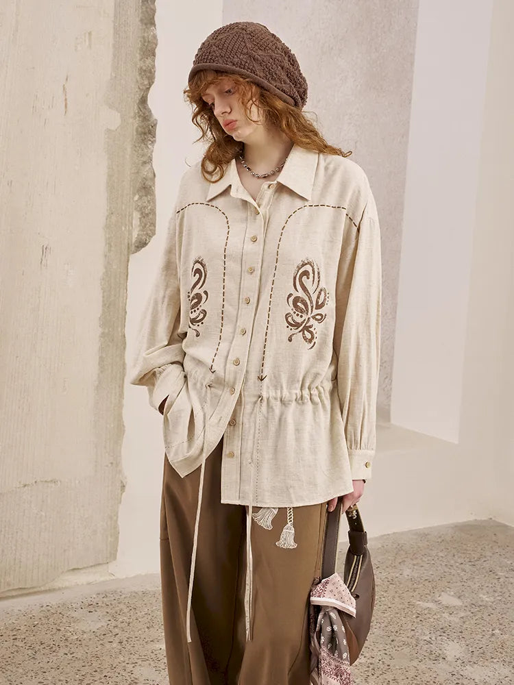 Beaded Contrast-Striped Vintage Shirt【s0000014081】