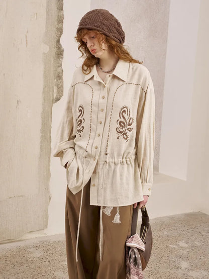 Beaded Contrast-Striped Vintage Shirt【s0000014081】