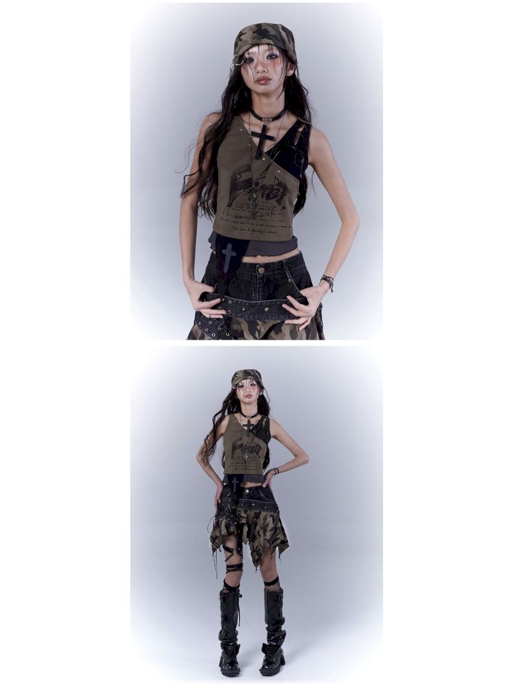 Wasteland slimming printed vest top【s0000012840】