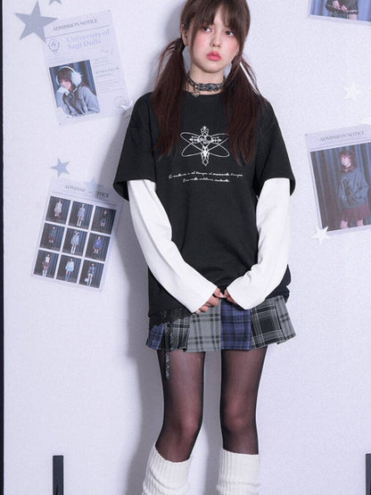 Black White Print Fake Two Shirt【s0000015472】