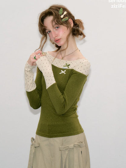 Polka Dot Patchwork Knit Top【s0000017891】
