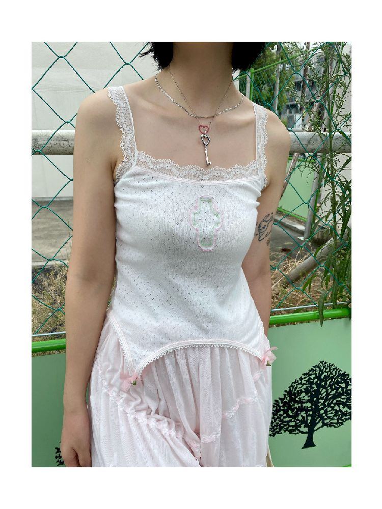 Splicing Cross Lace Mesh Bowknot Camisole【s0000009330】