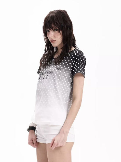Gradient Polka Dot Slogan Slim Tee【s0000018285】