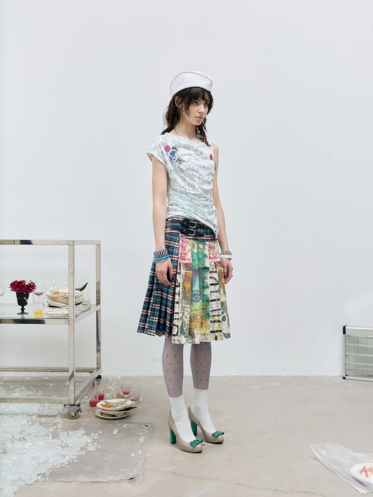 Letter Printed Pleated T-Shirt【s0000012415】
