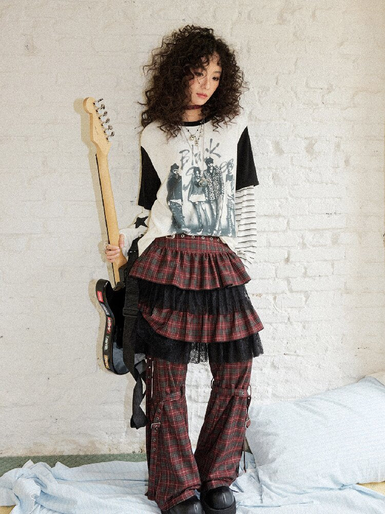 Plaid Cut Slightly Flared Fit Pants【s0000017898】