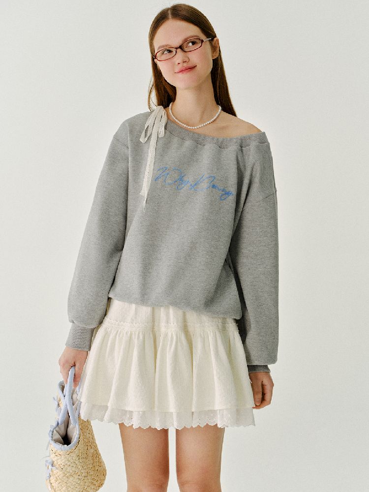 Lace Ribbon Sweatshirt Raglan Top【s0000011980】