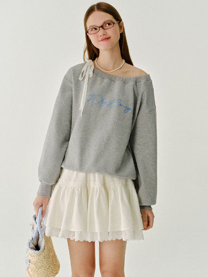 Lace Ribbon Sweatshirt Raglan Top【s0000011980】