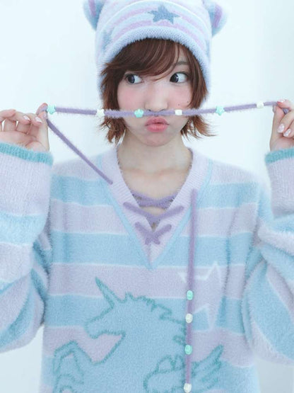 Dream Core Ghost Horse Knit V-Neck【s0000014687】