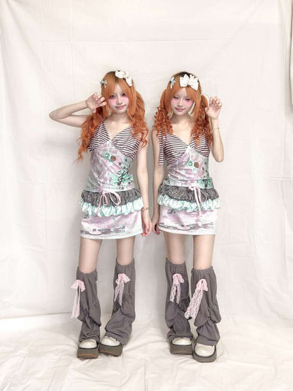 Striped Lace Up Vest Suspender【s0000015204】