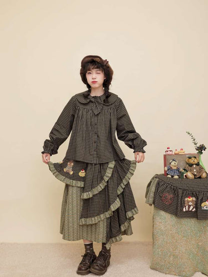 Vintage Girl Dark Green Plaid Cake Skirt【s0000014844】