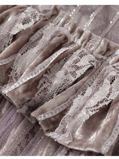 Mesh Velvet Suspender Slim Dress【s0000016211】