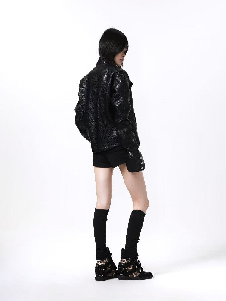 Armor Stand Collar Leather Zip Jacket【s0000018199】