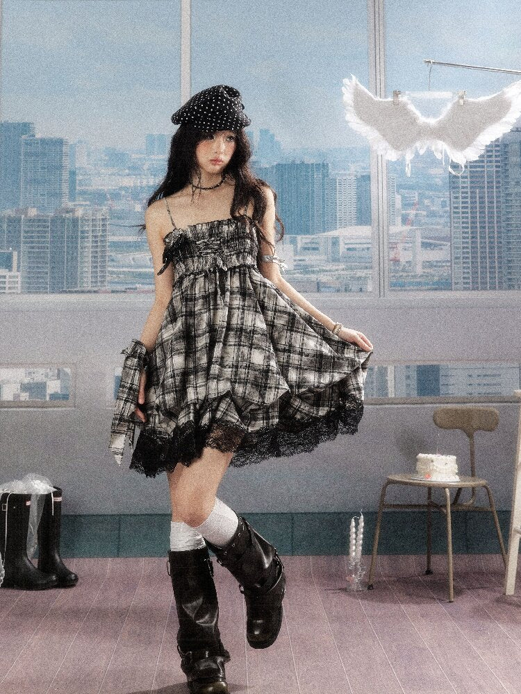 Lace Patchwork Plaid Sundress【s0000016277】