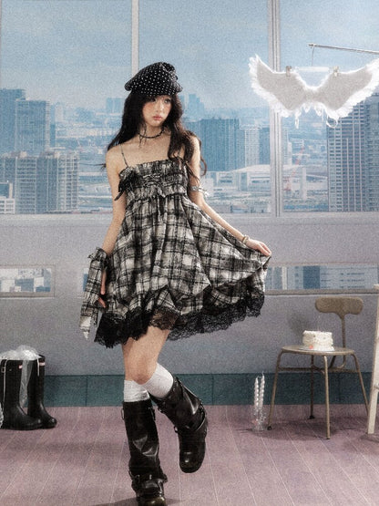 Lace Patchwork Plaid Sundress【s0000016277】