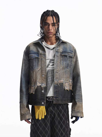 Destroyed Panelled Denim Jacket【s0000015180】