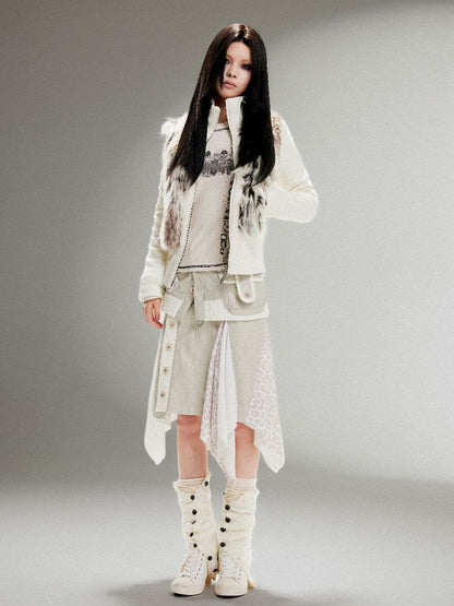 Knit Splicing Eco-Fur Slim Jacket【s0000011251】