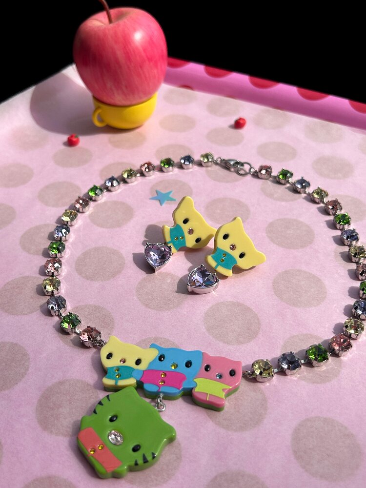 Cartoon Rhinestone Necklace Earrings【s0000017122】