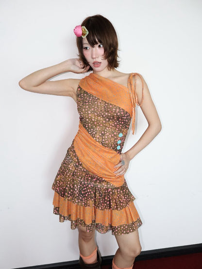 Polka Dot Mesh Asymmetrical Skirt Set【s0000018685】