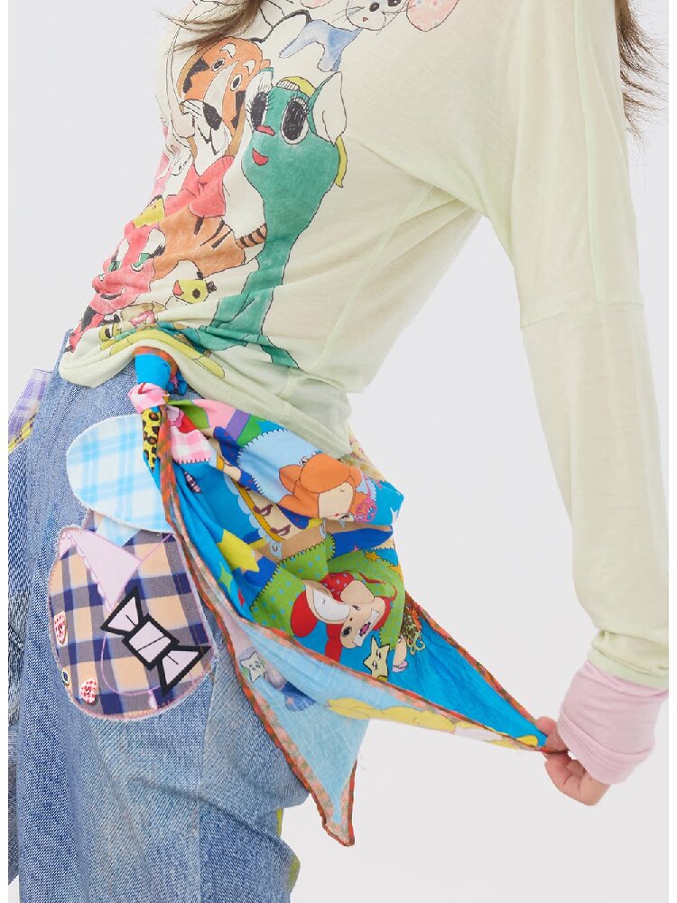 Blue Cartoon Printed Cotton Scarf【s0000016191】