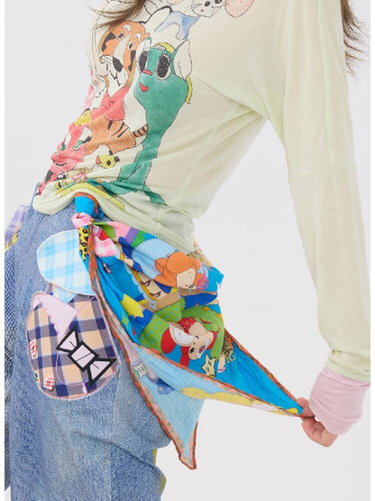 Blue Cartoon Printed Cotton Scarf【s0000016191】
