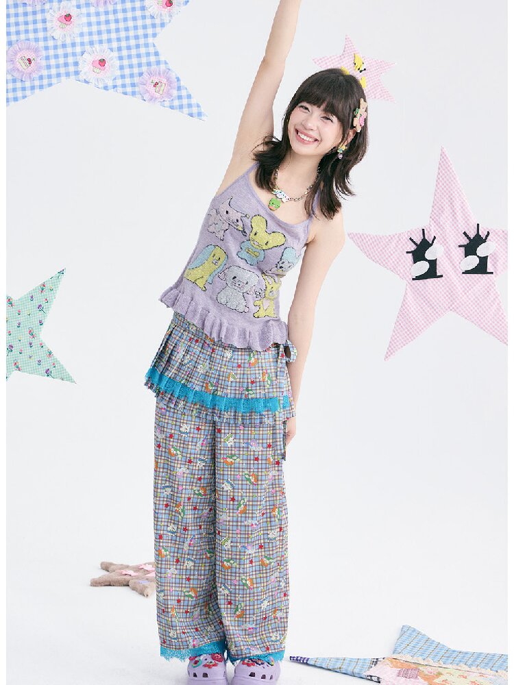 Plaid Low-Rise Lace Apron Pants【s0000018367】