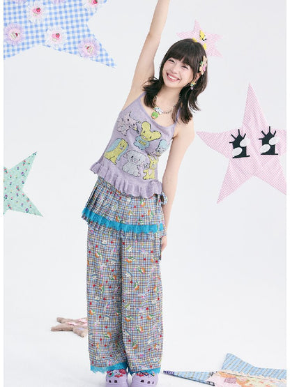 Plaid Low-Rise Lace Apron Pants【s0000018367】
