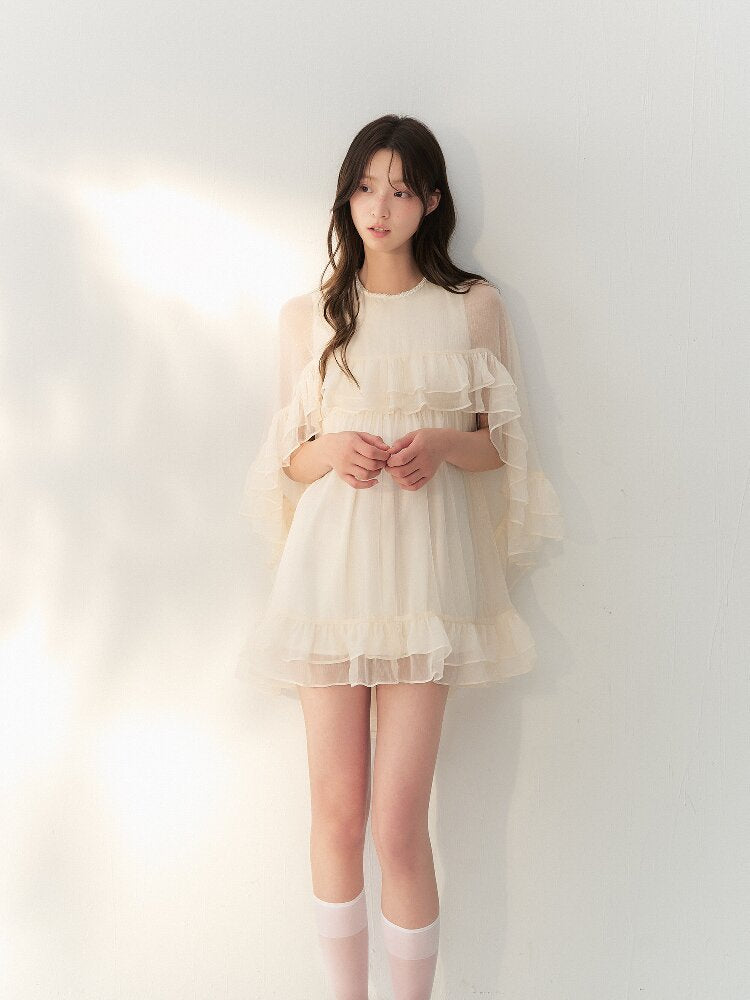 Glossy Tulle Vintage Cape Dress【s0000016874】