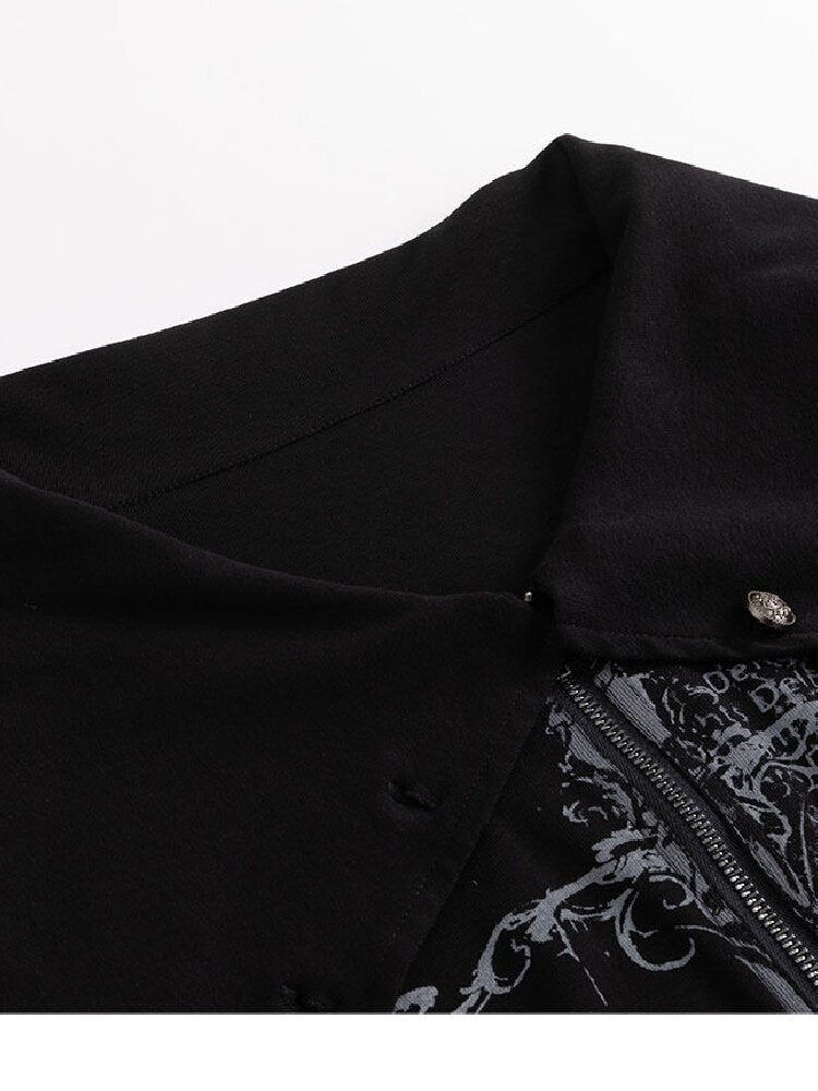 Ancient Sword Print Zip-Up Top【s0000017491】