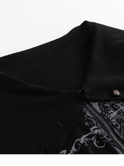 Ancient Sword Print Zip-Up Top【s0000017491】