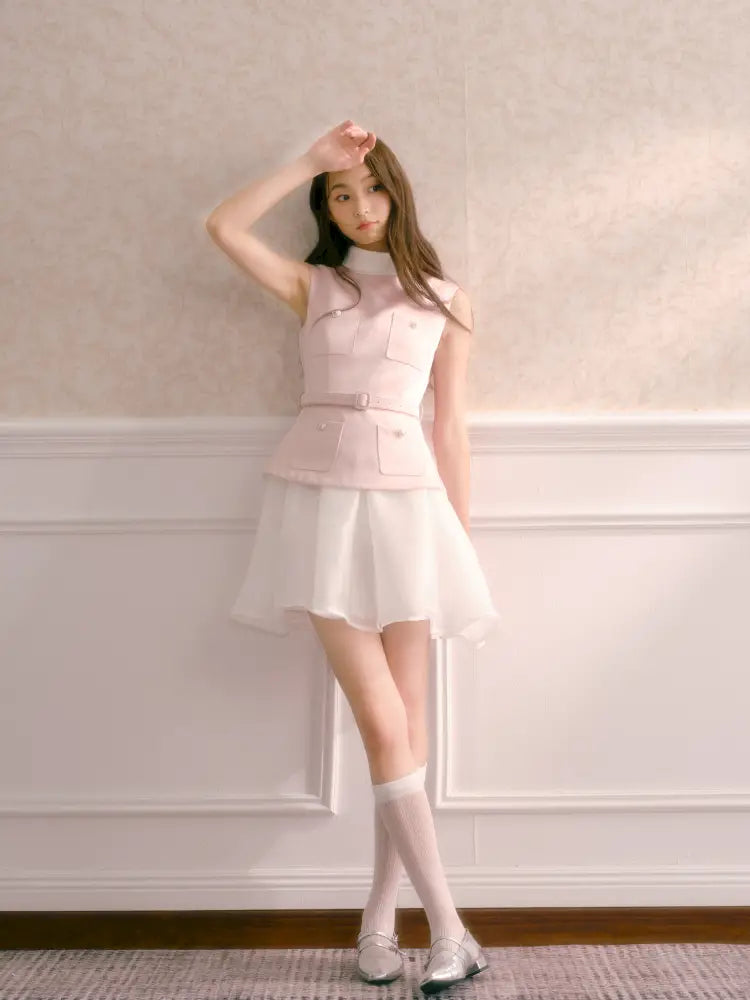 High-Neck Faux Two-Piece Dress【s0000014335】