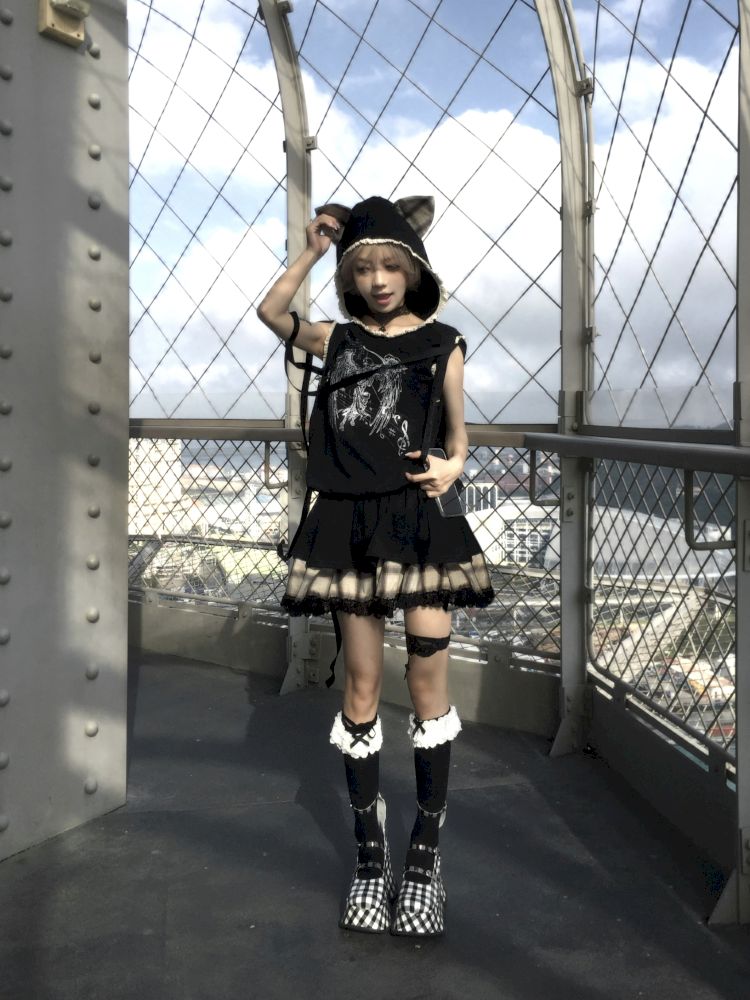 Cat Ear Hooded Skull Print Loose Dress【s0000012436】