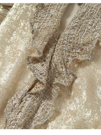 Baroque Satin Ruffle Two Piece Dress【s0000016996】