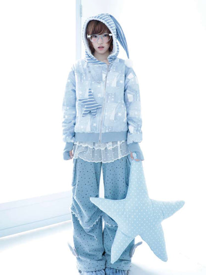 Ghost Horse Star Print Diagonal Zip Jacket【s0000014691】